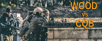 Airsoft players in a mixed woodland and CQB environment