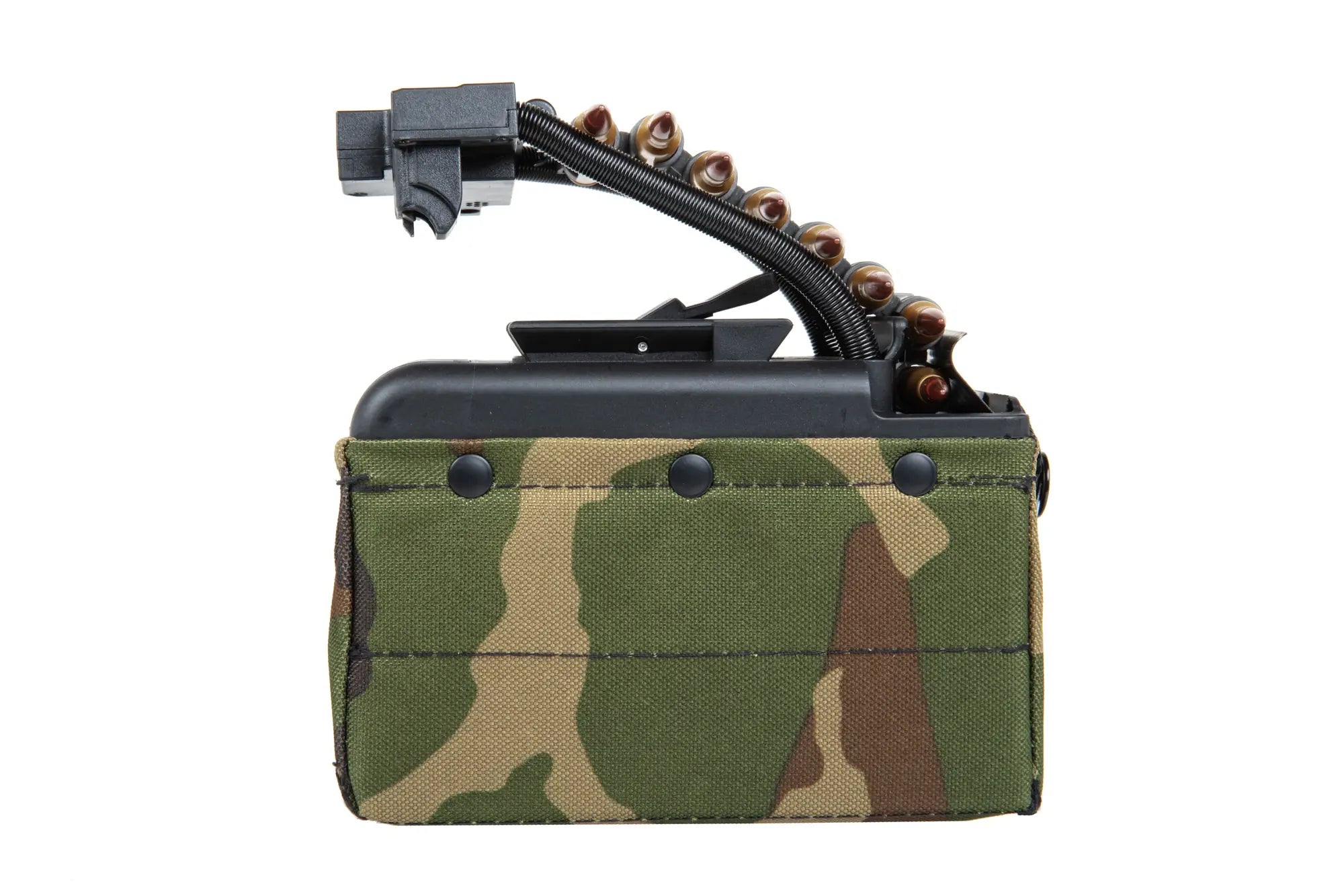 A&K electric box magazine for 2000 BBs for M249 type replicas with Woodland ammunition imitation