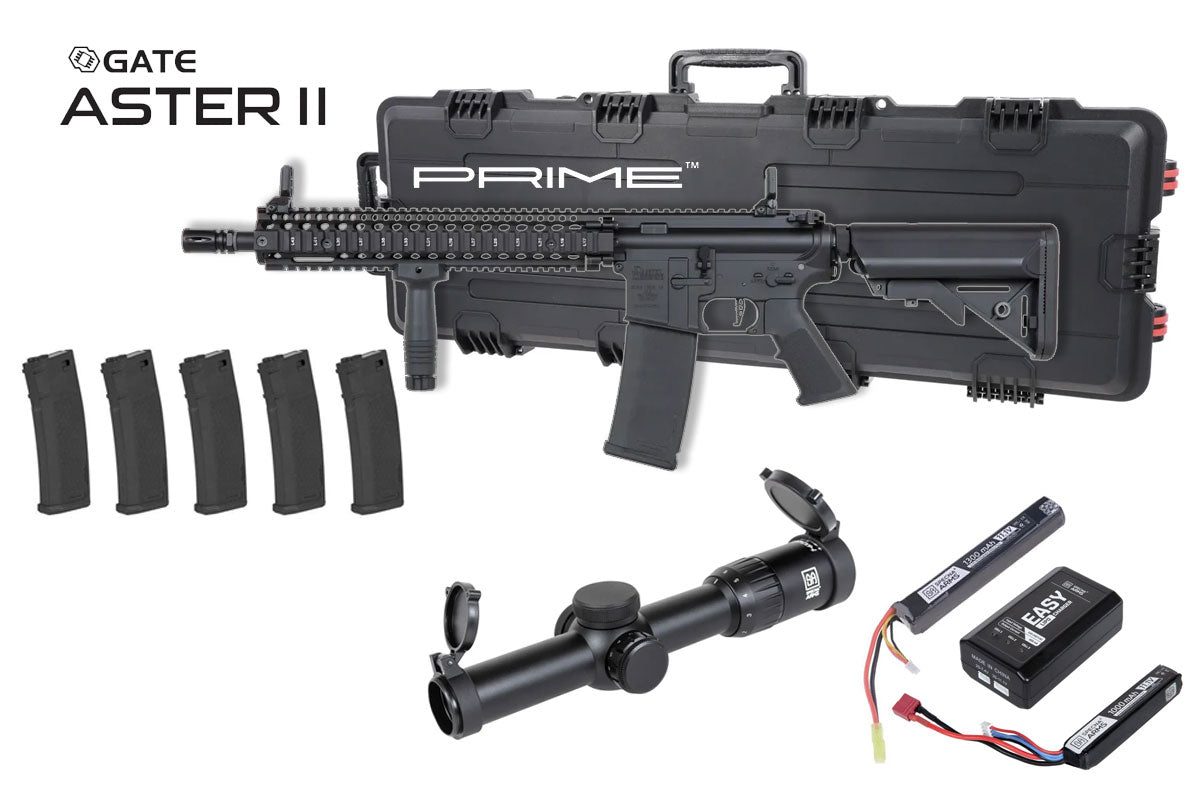 Specna Arms Daniel Defense MK18 SA-P26 Prime Premium Airsoft Bundle - Rifle, Optic, Batteries, Magazines and Case