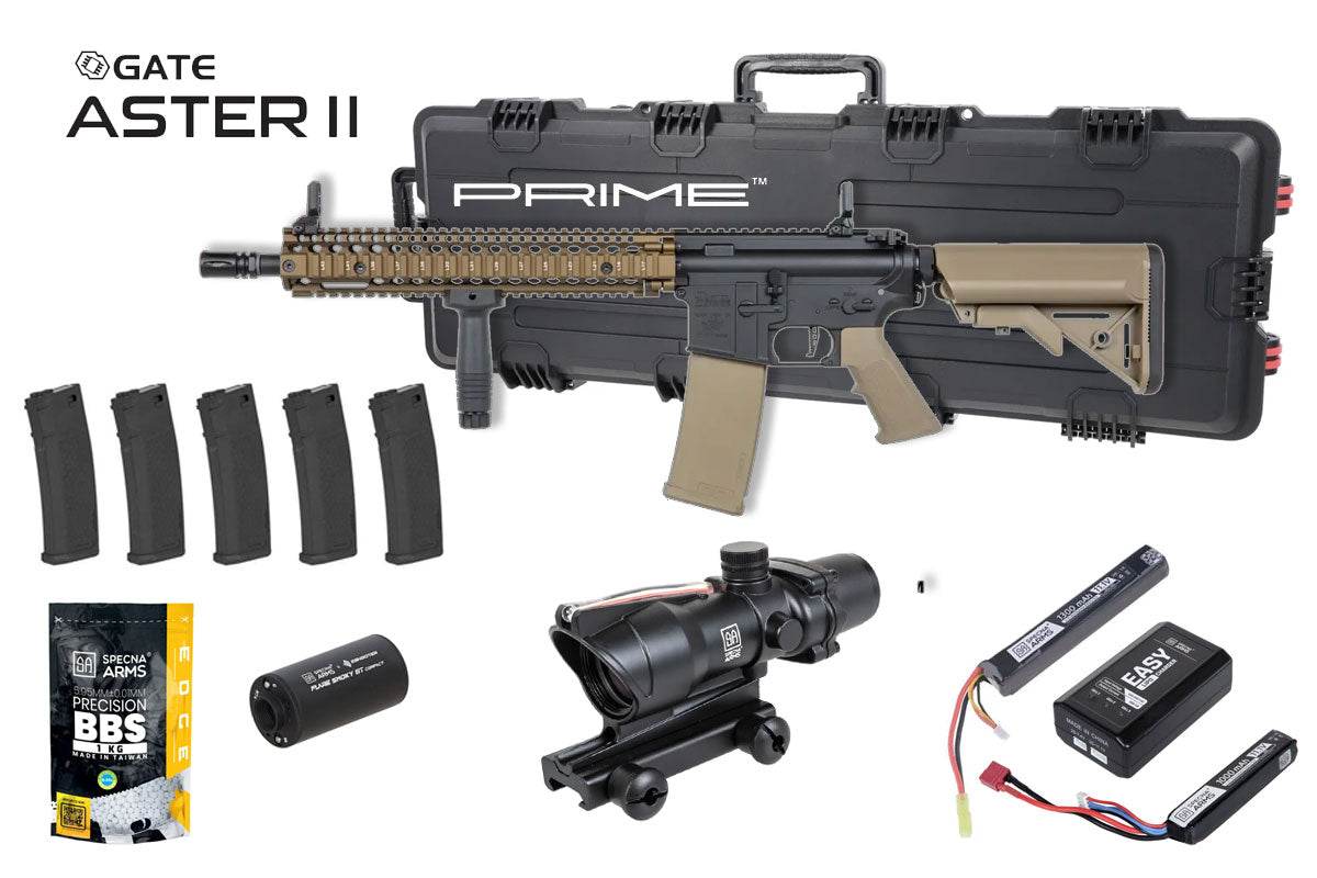 Specna Arms Daniel Defense MK18 SA-P26 Prime Premium Airsoft Bundle - Rifle, Optic, Batteries, Magazines and Case