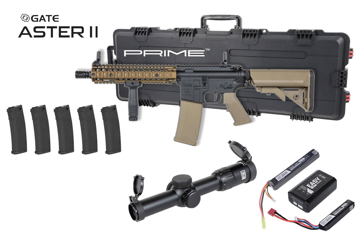 Specna Arms Daniel Defense MK18 SA-P19 Prime Premium Airsoft Bundle - Rifle, Optic, Batteries, Magazines and Case