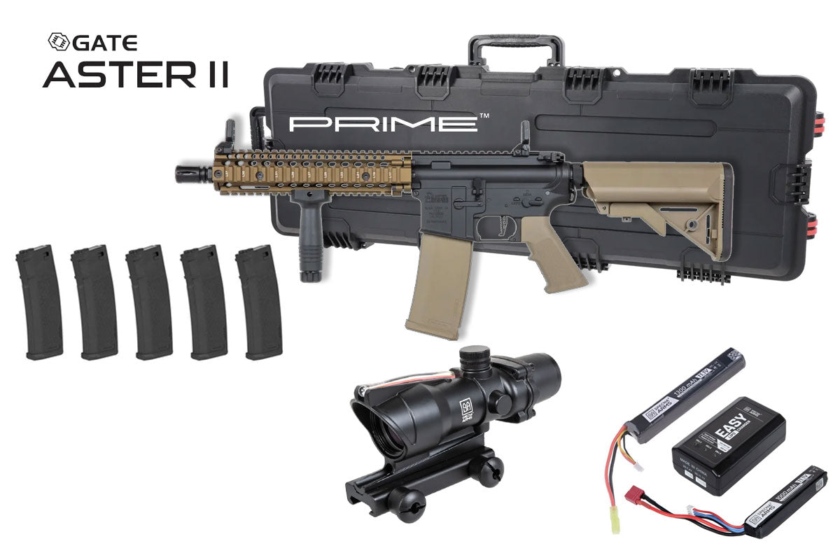 Specna Arms Daniel Defense MK18 SA-P19 Prime Premium Airsoft Bundle - Rifle, Optic, Batteries, Magazines and Case