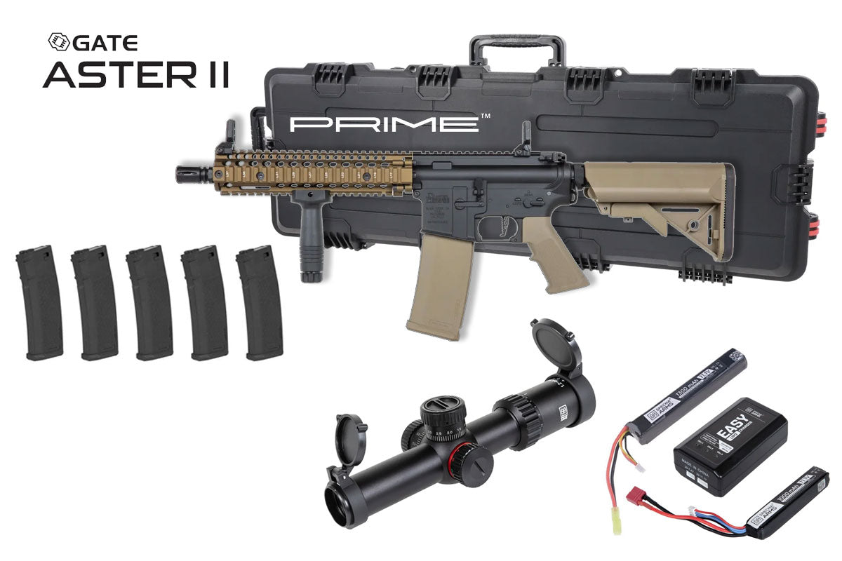 Specna Arms Daniel Defense MK18 SA-P19 Prime Premium Airsoft Bundle - Rifle, Optic, Batteries, Magazines and Case