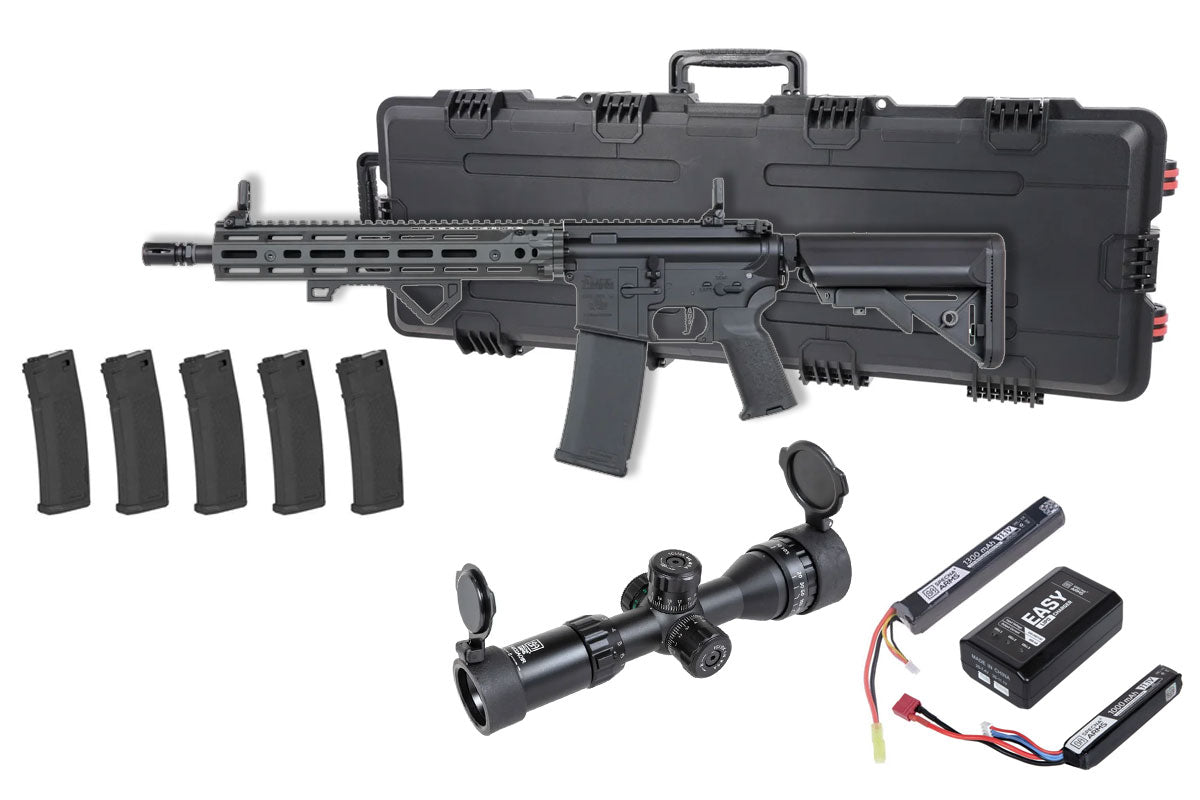 Specna Arms Daniel Defense SA-P28 Prime RIS III 12.5" Premium Airsoft Bundle - Rifle, Optic, Batteries, Magazines and Case