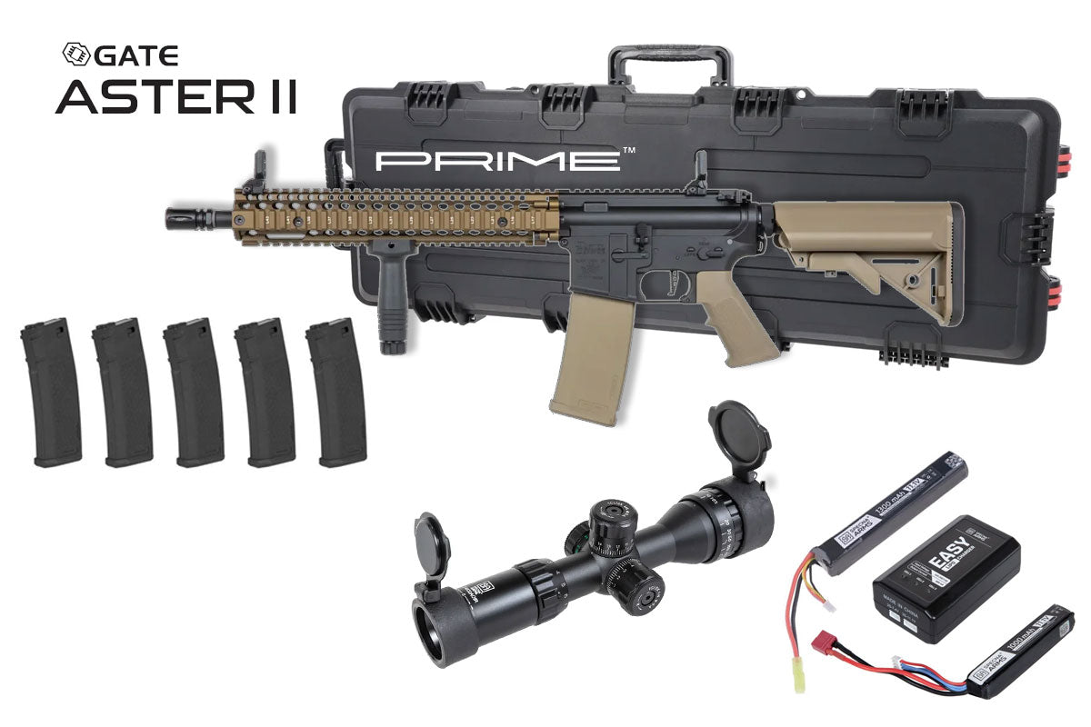 Specna Arms Daniel Defense MK18 SA-P26 Prime Premium Airsoft Bundle - Rifle, Optic, Batteries, Magazines and Case