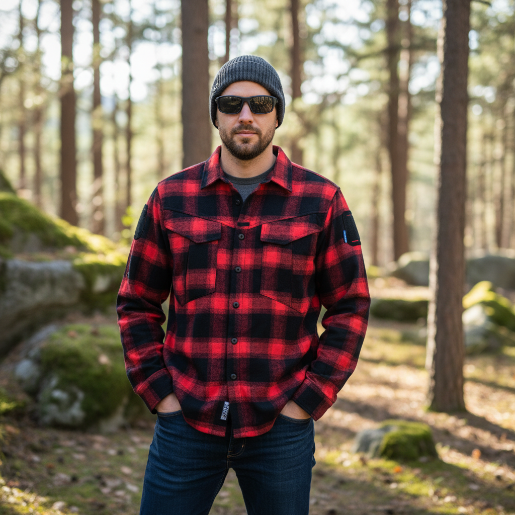 Emerson Gear Blue Label Longicorn Flannel Shirt Black and Red