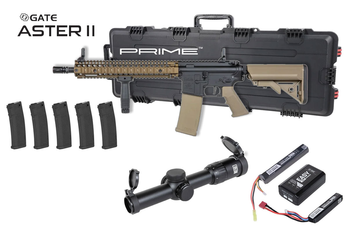 Specna Arms Daniel Defense MK18 SA-P26 Prime Premium Airsoft Bundle - Rifle, Optic, Batteries, Magazines and Case