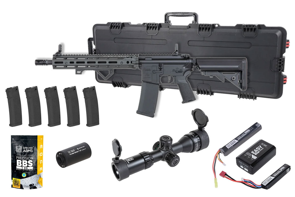 Specna Arms Daniel Defense SA-P28 Prime RIS III 12.5" Premium Airsoft Bundle - Rifle, Optic, Batteries, Magazines and Case