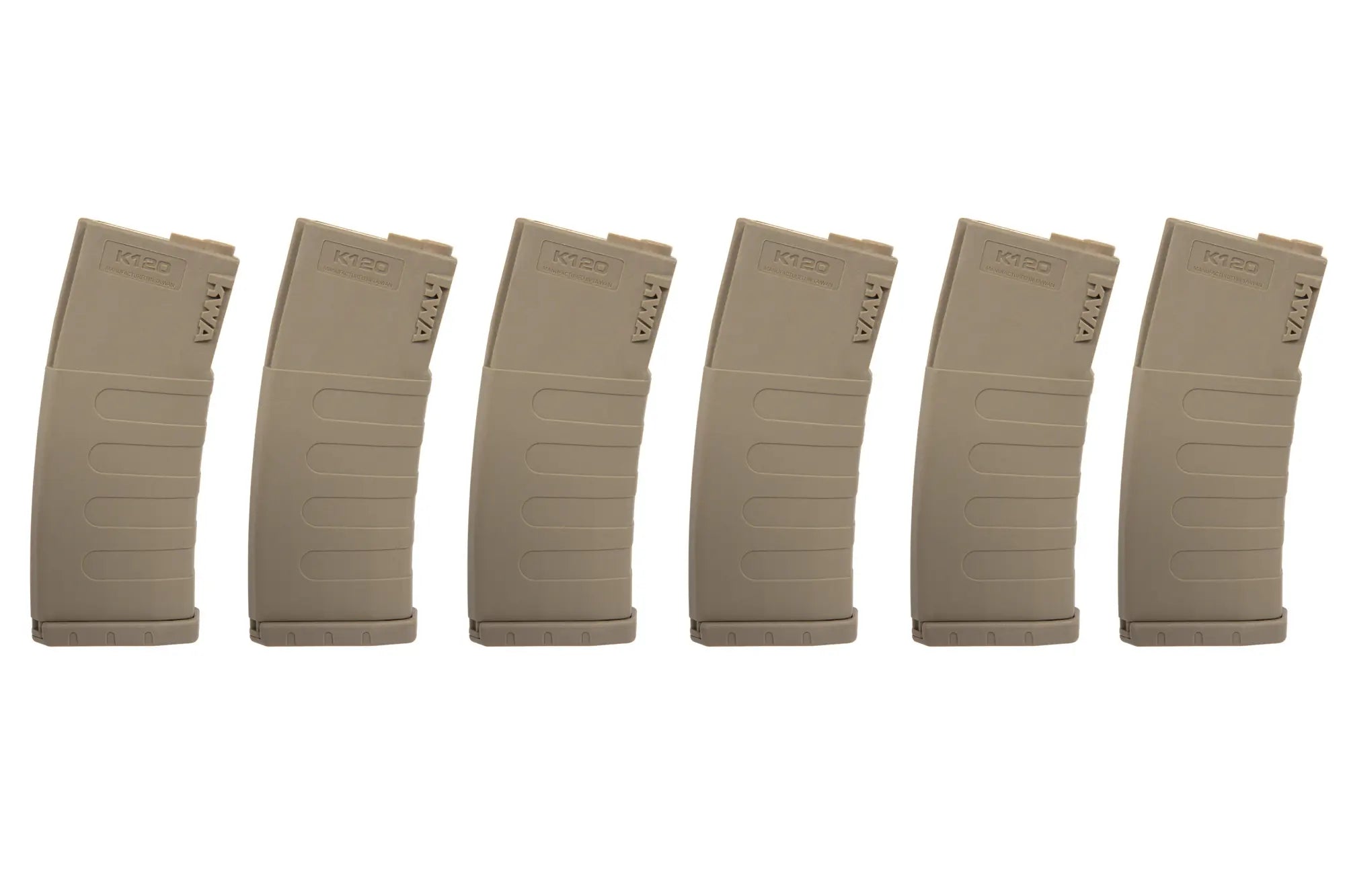 Set of 6 mid-cap KWA magazines for 120 rounds for M4/M16 Dark Earth replicas