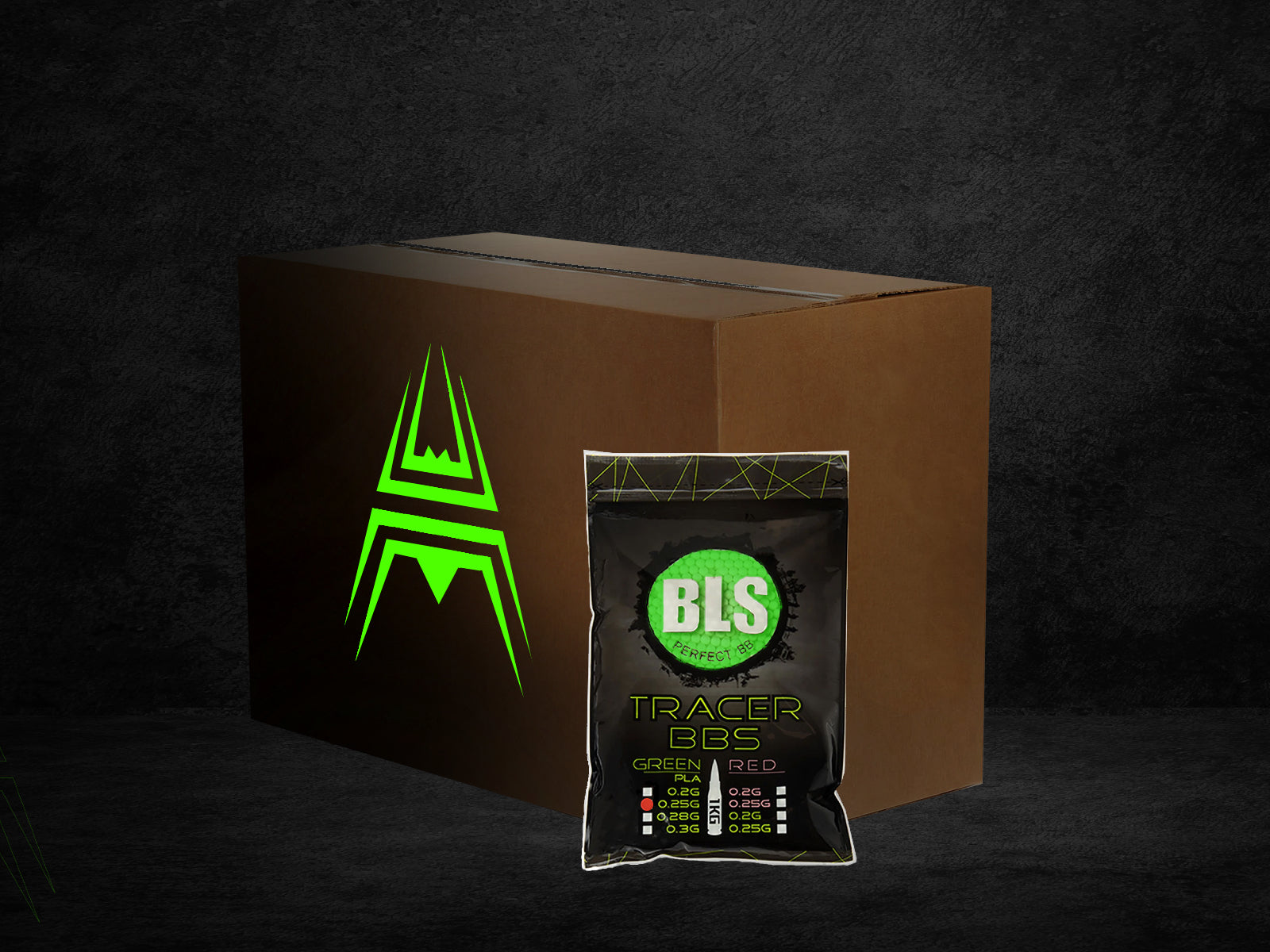 20x BLS BIO Tracer pellets 0,25g, 4000 BBs - Green Illuminating (box)