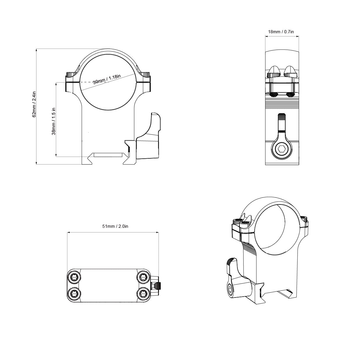 VO steel QD mounting rings 30mm, high - Black