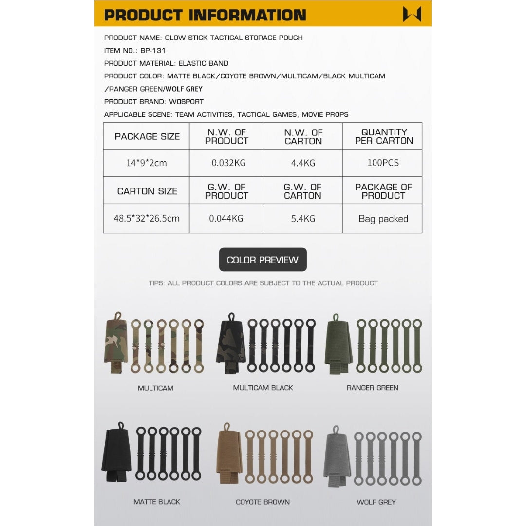 WST Glow Stick Tactical Storage Pouch - Ranger Green Home > All products > Airsoft equipment and guns cases > Pouches, pockets, discarders > Other cases and pockets Wosport