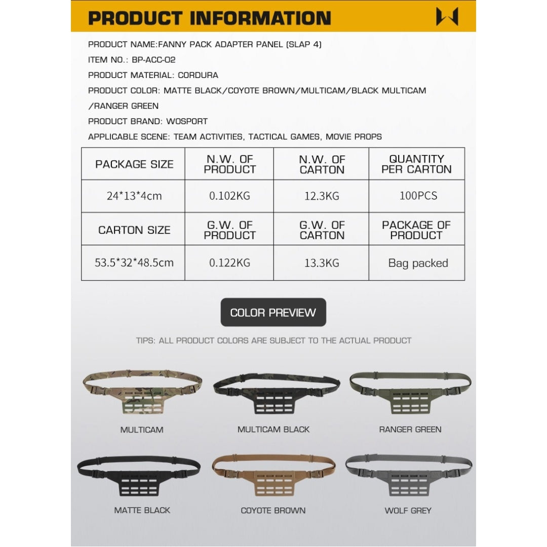 WST Fanny Pack Molle Adapter Panel , Small (4 Rows) - Coyote Home > All products > Airsoft equipment and guns cases > Pouches, pockets, discarders > Multipurpose Wosport