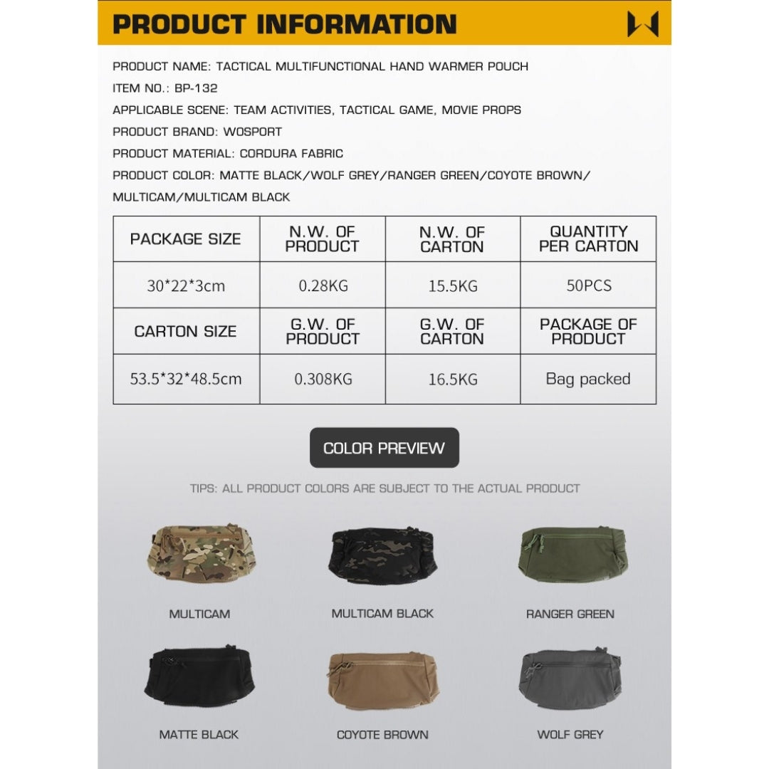 WST Multifunctional Hand Warmer with Pocket (Fanny Pack) - Ranger Green Home > All products > Airsoft equipment and guns cases > Pouches, pockets, discarders > Abdominal pouches and kidneys Wosport