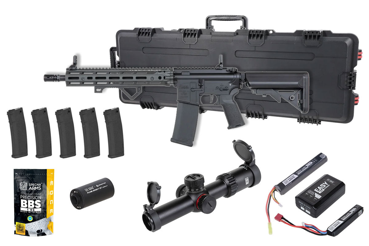 Specna Arms Daniel Defense SA-P28 Prime RIS III 12.5" Premium Airsoft Bundle - Rifle, Optic, Batteries, Magazines and Case