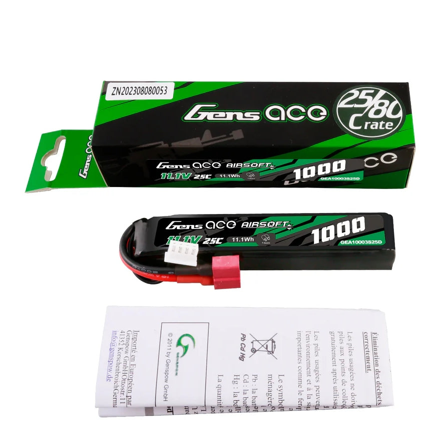 11.1V 1000mAh, 25C Li-Pol Battery T-Dean - Buffer Stick