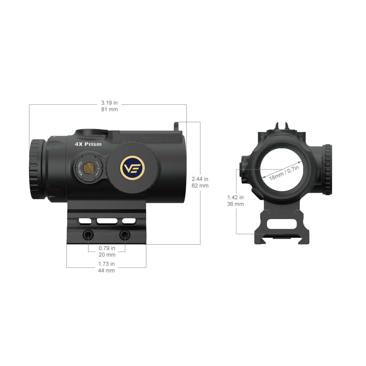 VO PARAGON 4×24 MINI Prism Scope with RUM(TM) HC Mount – Black