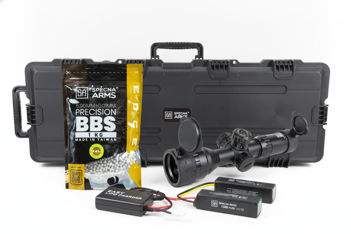 Specna Arms SA-E35 EDGE Kestrel Airsoft DMR Bundle - Rifle, Optic, Batteries, Magazines and Case