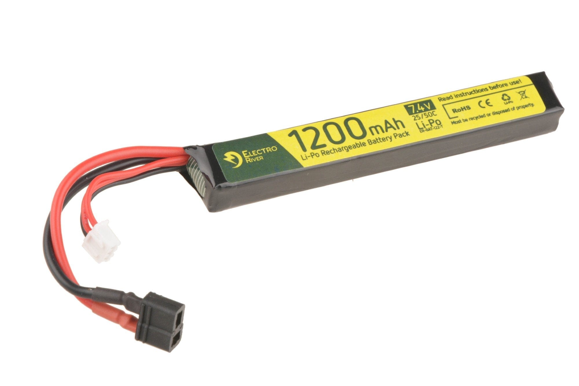 LiPo 7.4V 1200 mAh 25/50C T-connect (DEANS) Battery by Electro River on Airsoft Mania Europe