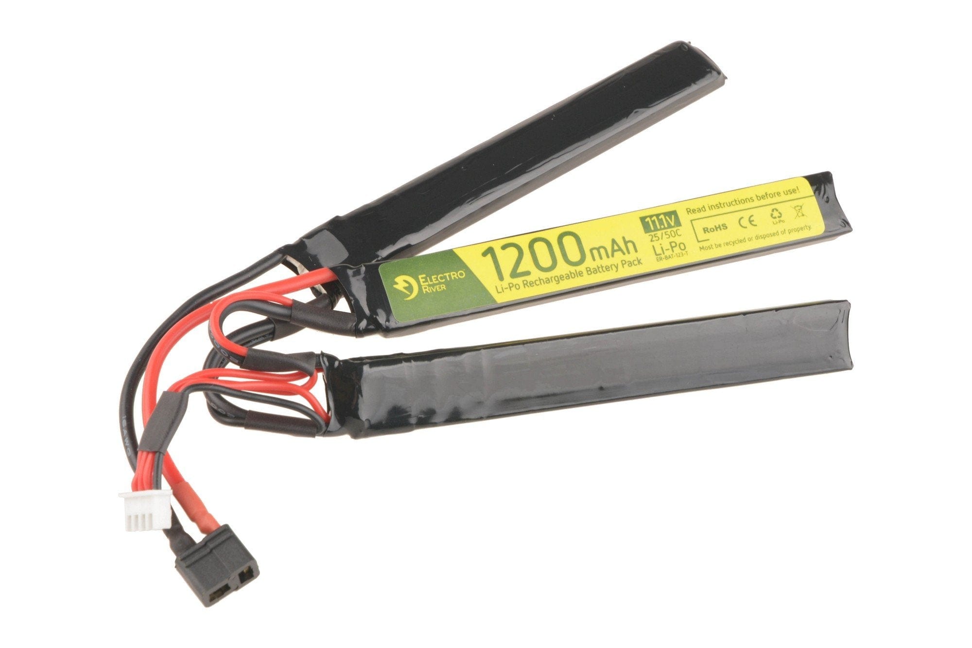 LiPo 11.1V 1200 mAh 25/50C T-connect (DEANS) Butterfly Battery by Electro River on Airsoft Mania Europe