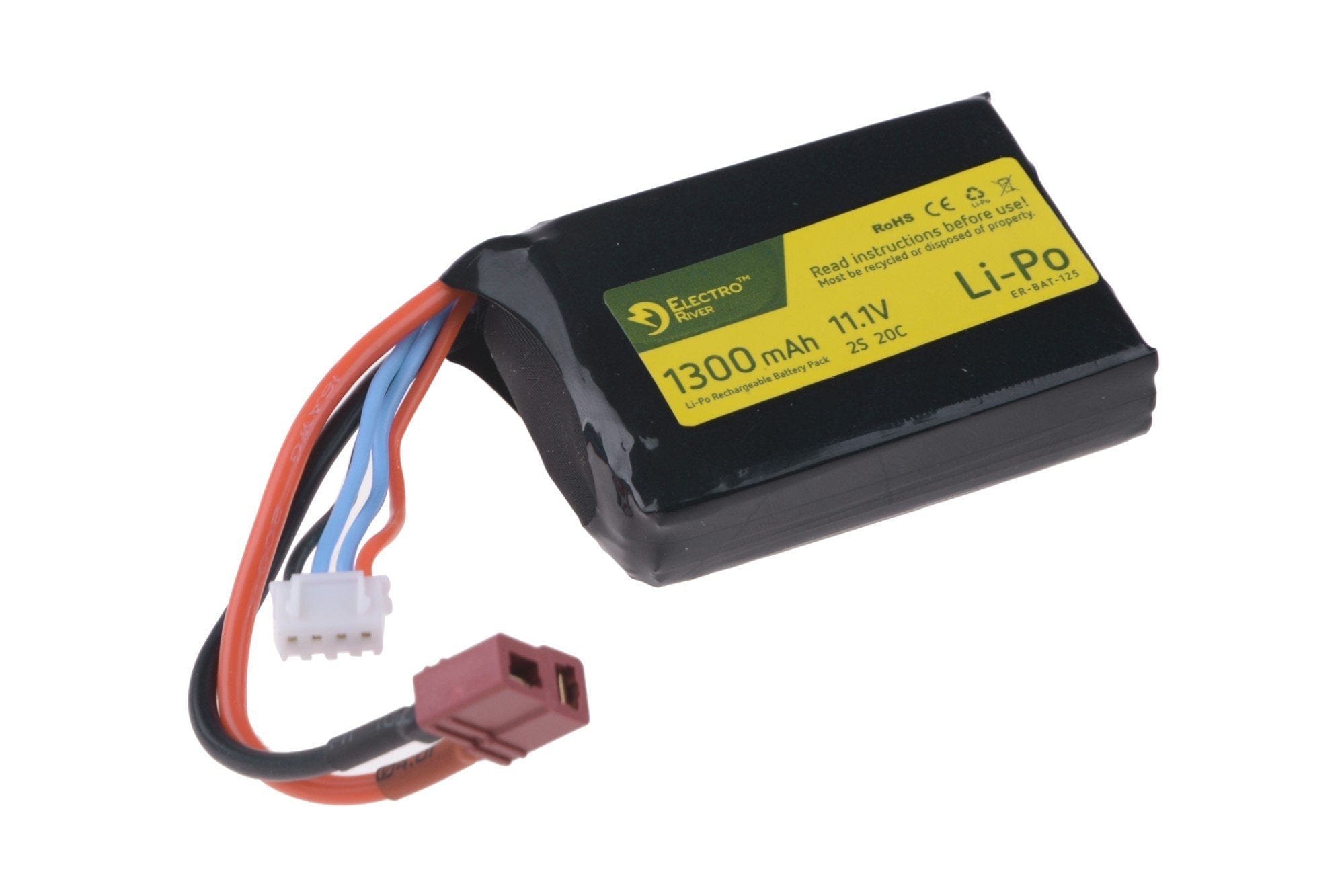 LiPo 11.1V 1300mAh 20/40C Battery - AN/PEQ Size - T-Connect (Deans) by Electro River on Airsoft Mania Europe