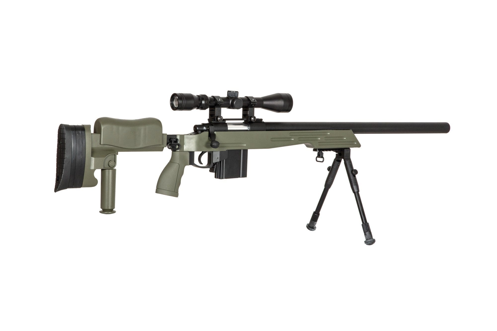 Sniper Rifle with scope and bipod MB4413D - OD by WELL on Airsoft Mania Europe
