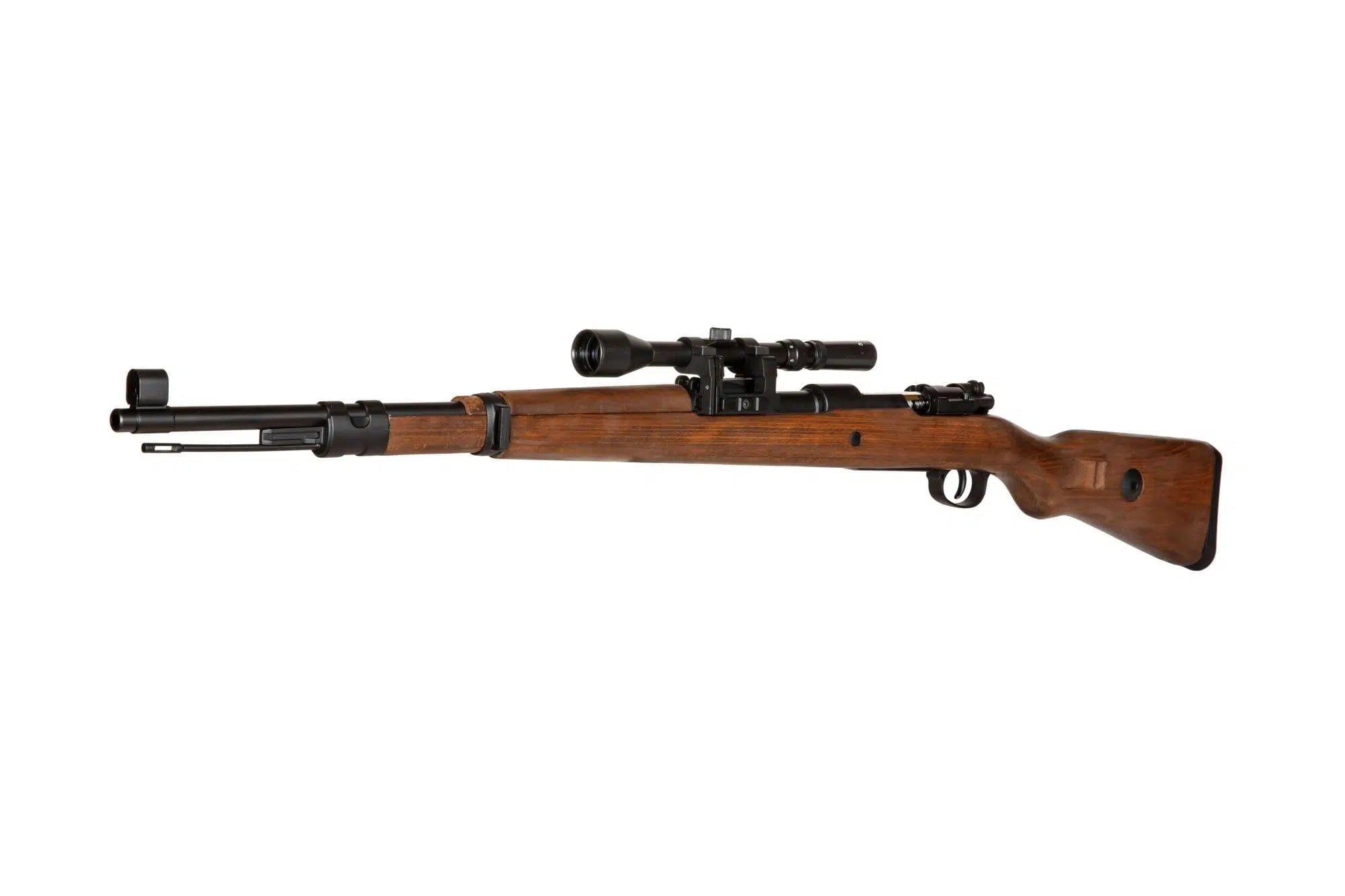 Kar98k rifle replica (spring loaded) wooden version + rifle scope