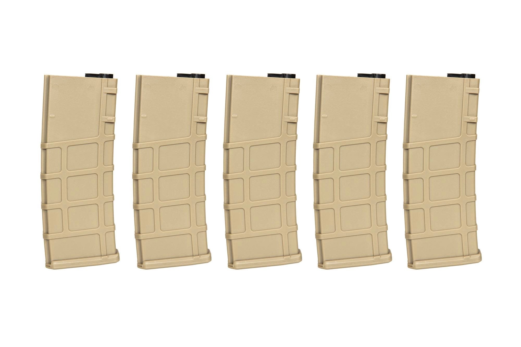 Set of 5 Polymer 200 BB's Mid-Cap magazines for M4/M16 replicas - Tan