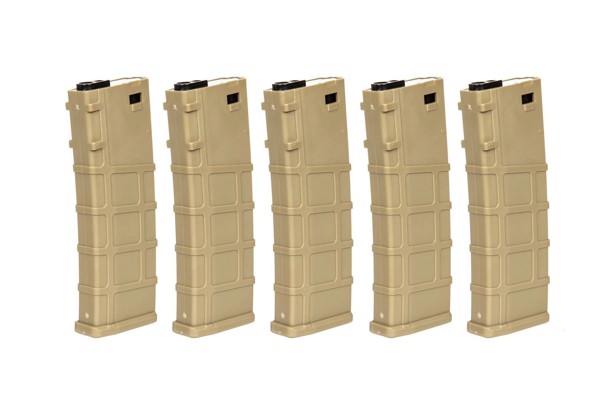 Set of 5 Polymer 200 BB's Mid-Cap magazines for M4/M16 replicas - Tan-2