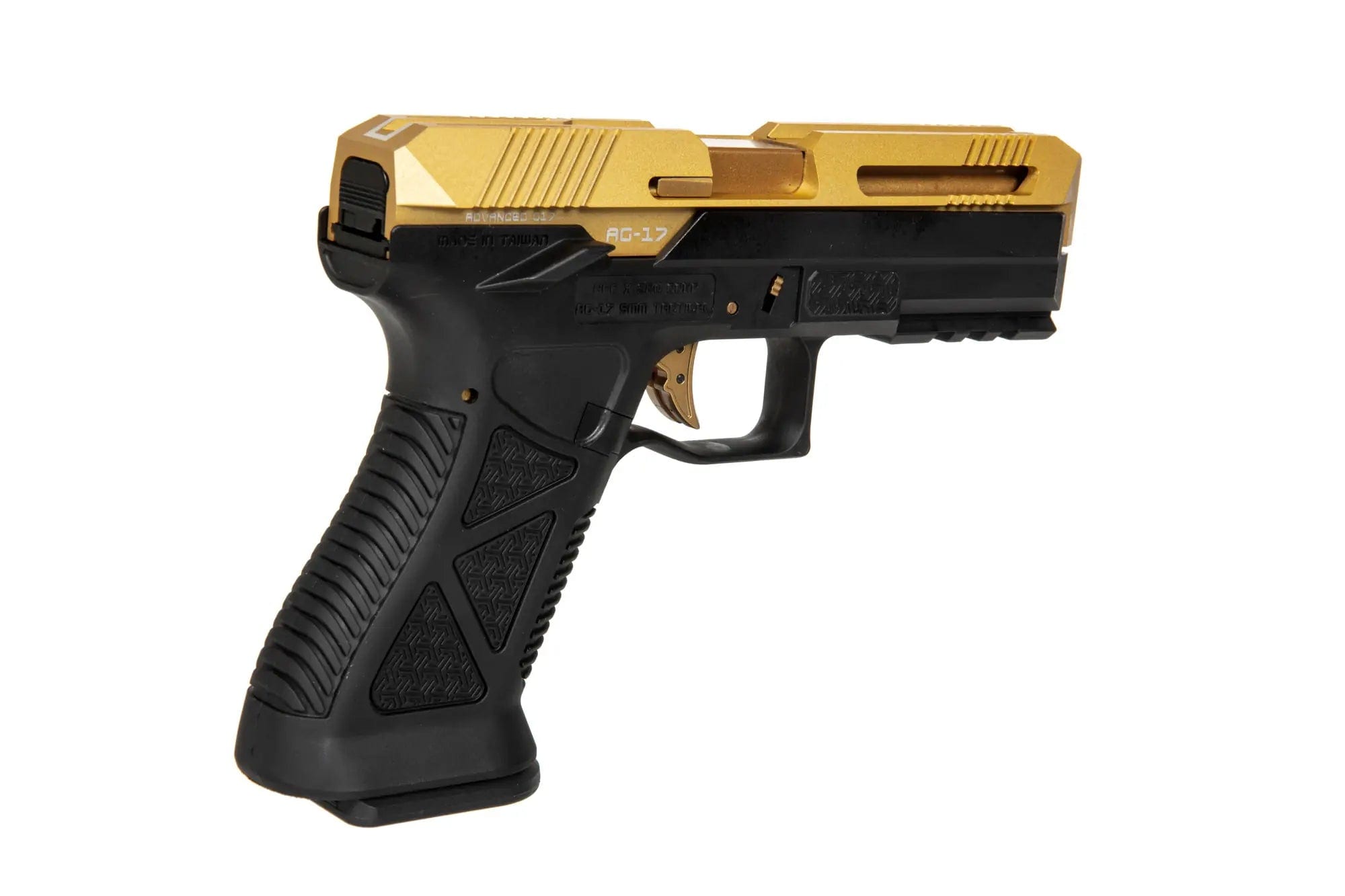 AG17 airsoft blowback pistol - gold and black