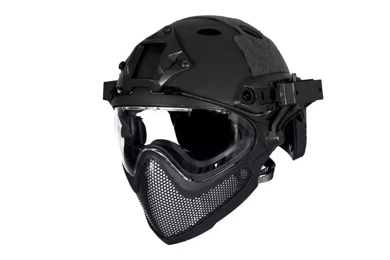 FAST PJ Piloteer II helmet for airsoft with metal full face mask